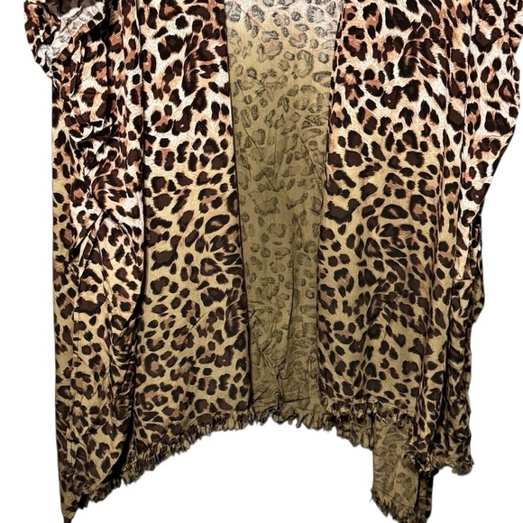 UMGEE Oversized Ombre Animal Leopard Print Frayed Hem Open Front Kimono Cardigan - Picture 3 of 10